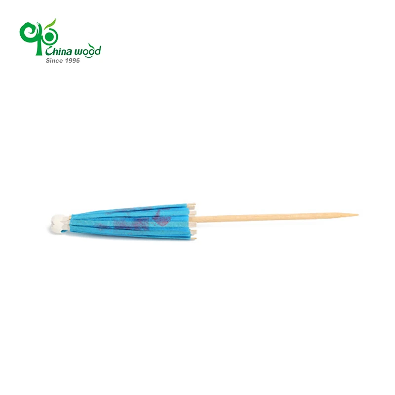 Blue Cocktail Umbrella Parasol Picks Assorted Colors Drink Umbrella wooden Toothpicks for Drink Food for Party