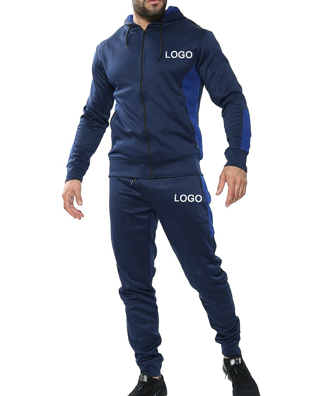 Wholesale OEM Fitted Sweat Suit Tracksuit Zipper Hooded Jogging Men Jogger Track Suit For Sale