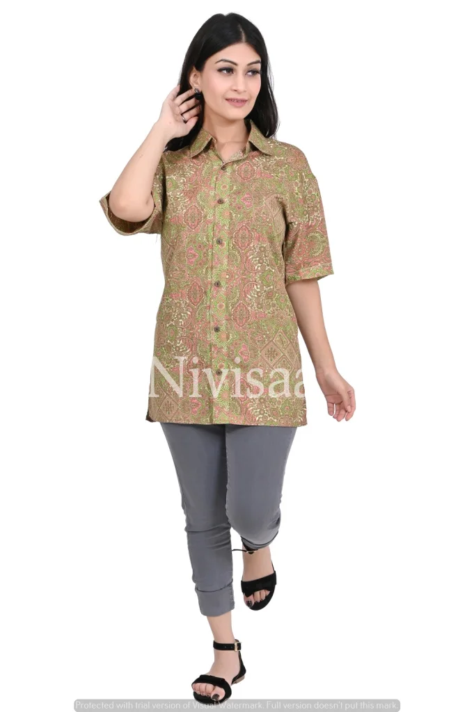 Top Selling Vintage Floral Printed Collar Style Shirt Top Casual Wear Shirt for Girls and Women available at Reasonable Price