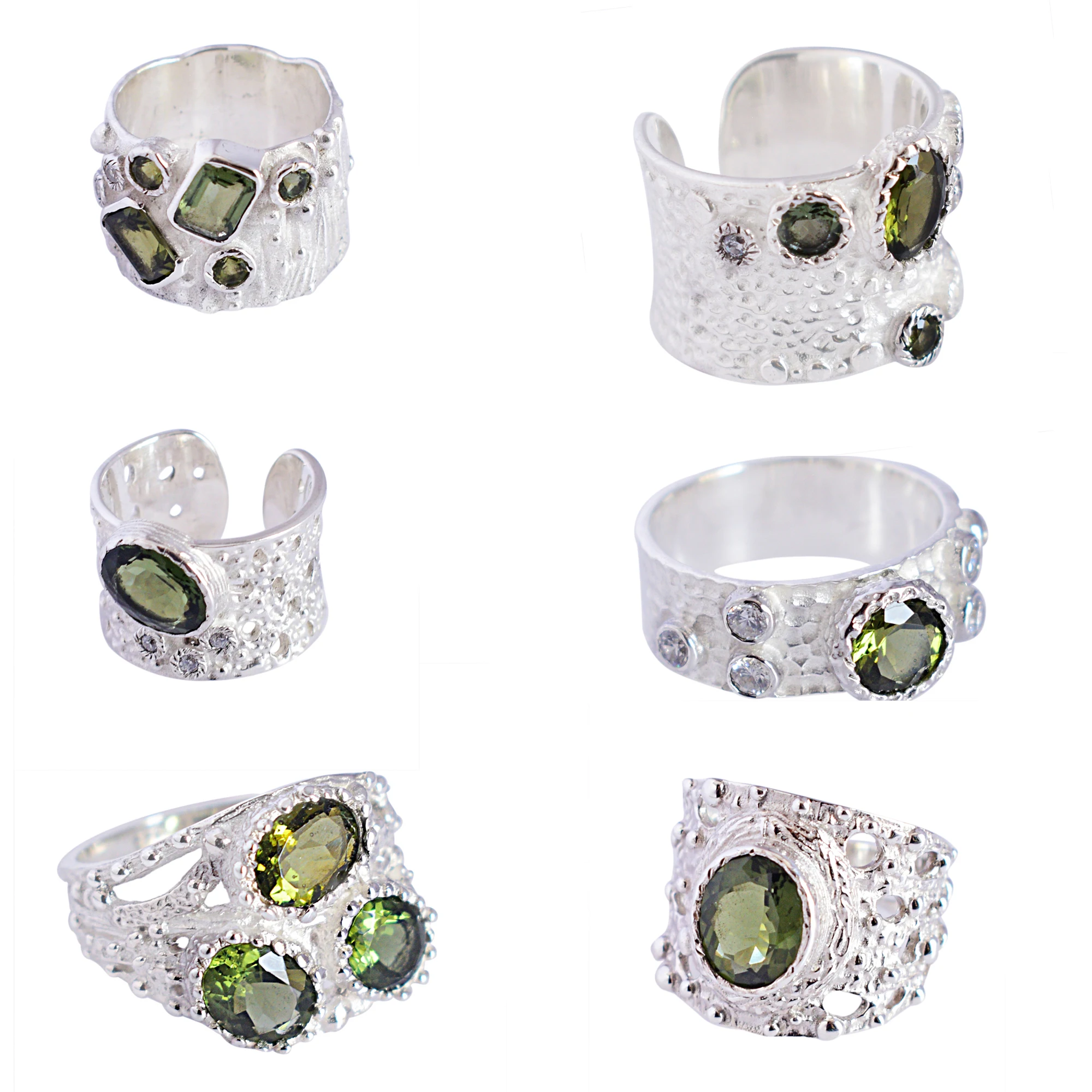 Natural Oval Shape Moldavite Gemstone Designer Ring 925 Sterling Silver Cubic Zirconia Stone Best Fine Jewelry For Women