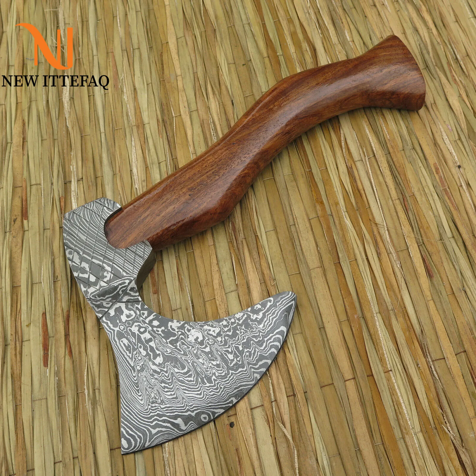 Custom handmade damascus steel hatched axe with rose wood handel