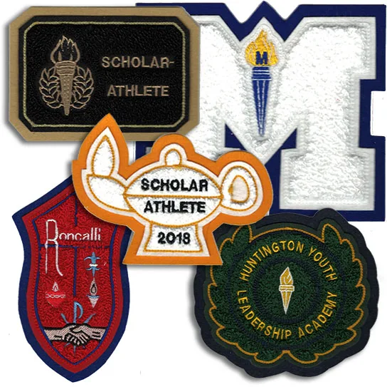 Custom letter mascot number nameplates academic chevrons stars bars letterman jacket hoodie embroidery chenille patches