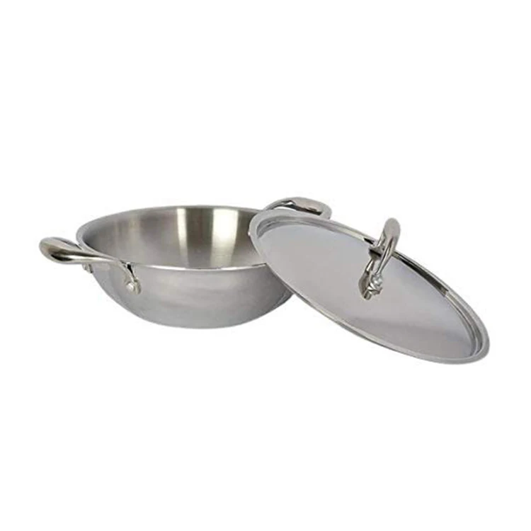 2024 New arrival Kitchen Kadai Set Induction Bottom Non Stick Stainless Steel Kadhai Cookware Sets Steel Lid All-season 1000pcs