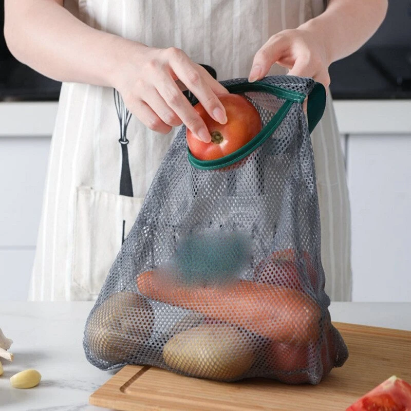 Kitchen Vegetable Fruit Mesh Storage Bags Onion Potato Storage Hanging Bags Hollow Breathable Washing Mesh Bag