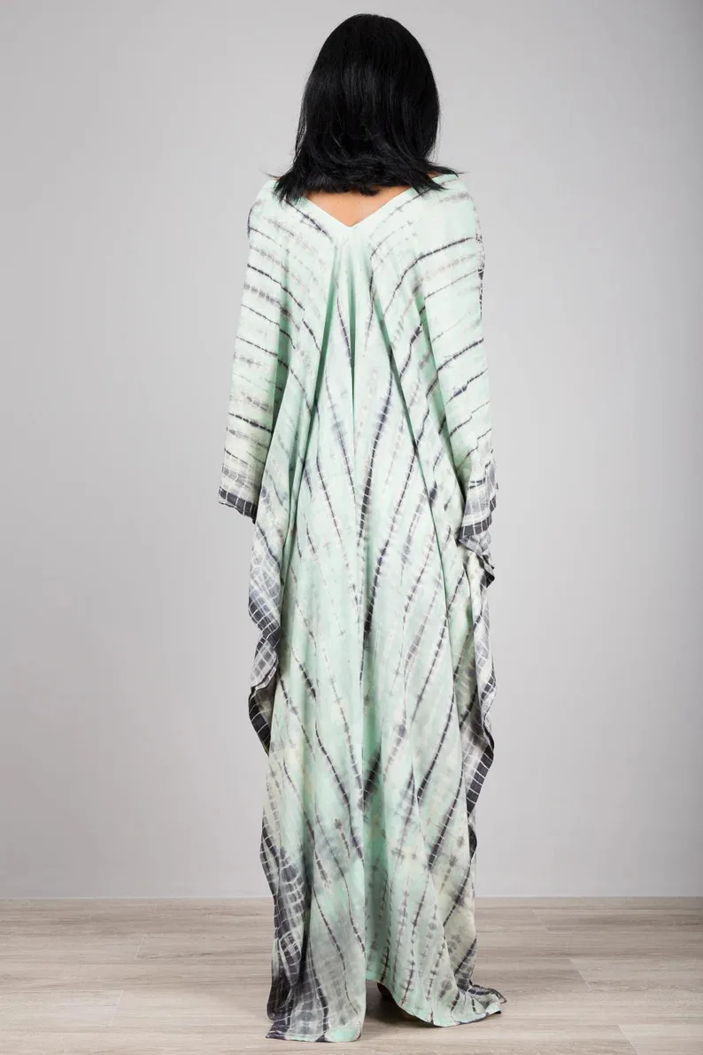 2021 New Arrival Summer Women Clothing Kaftan Manufacturers India Long Sleeve V-neck Tie Dye Kaftan Beach Clothing kaftan dress