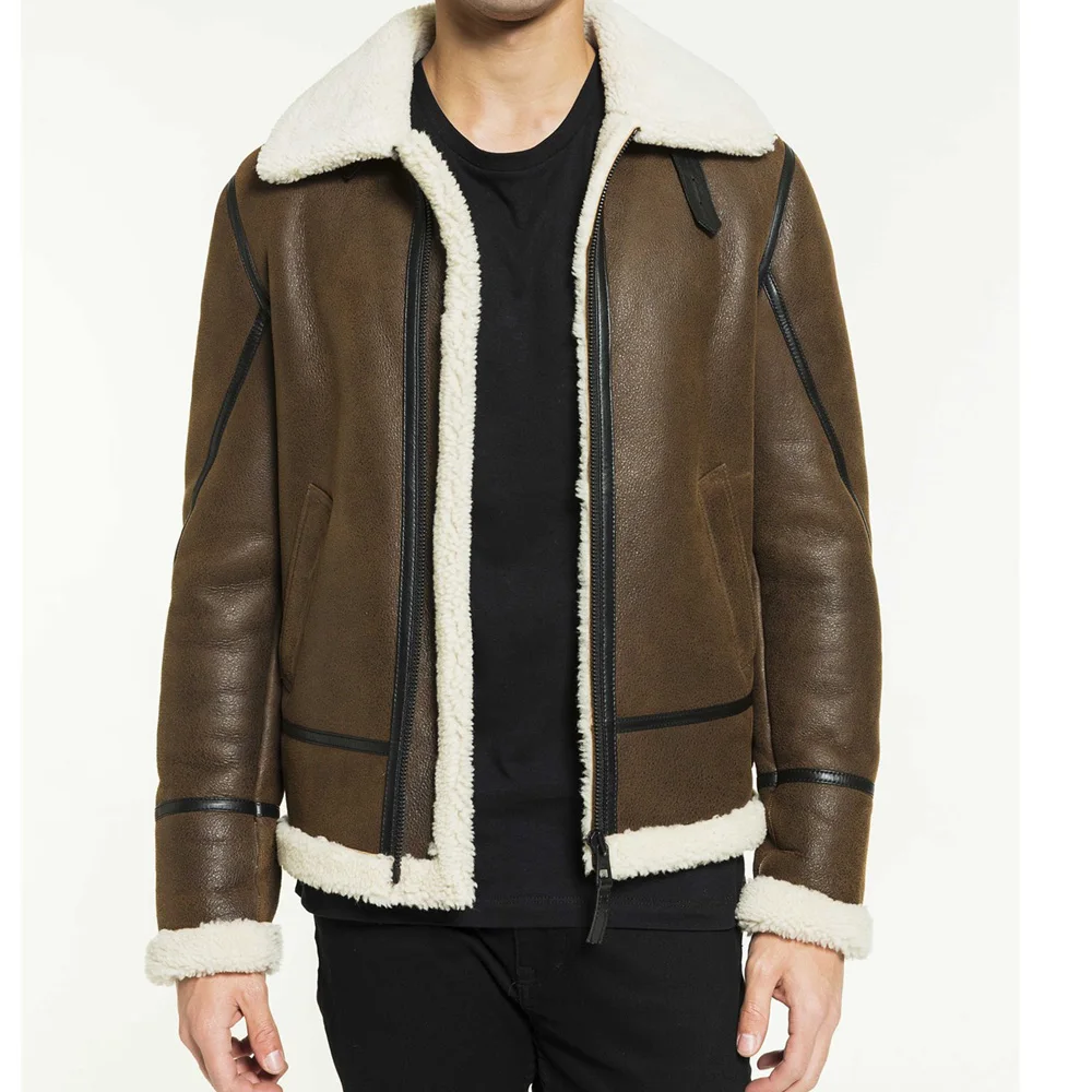 Top quality Outdoor Shearling Jacket For Men/Custom Made Winter Wear Shearling Jacket