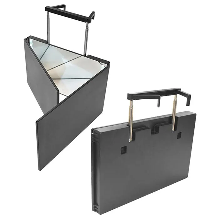 Hot sale self-cutting three-sided folding makeup mirror with lamp led three-folding mirror