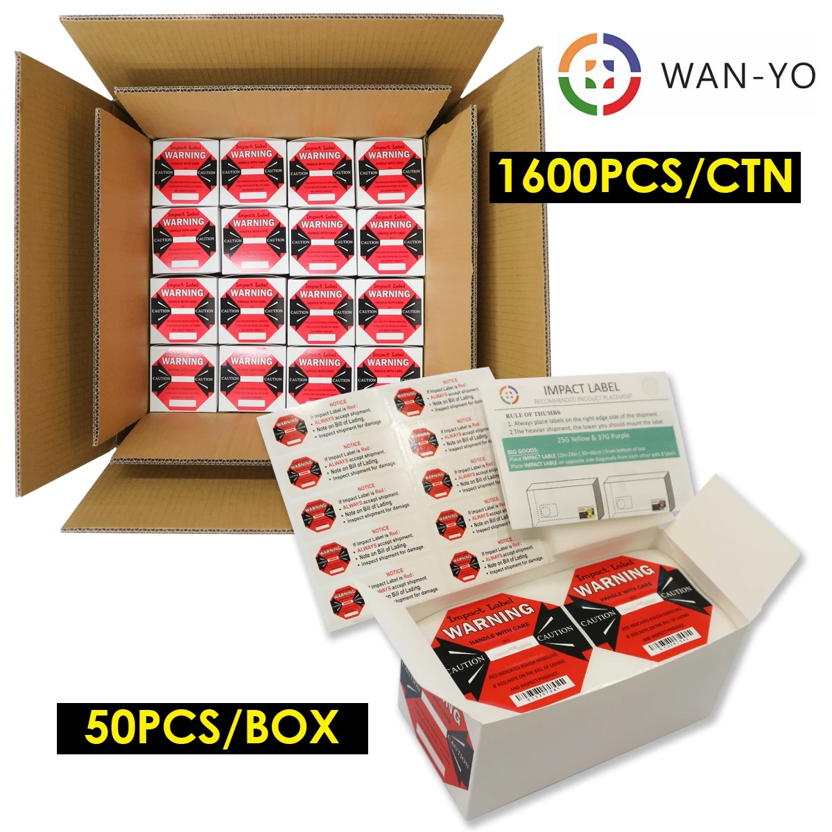 WAN-YO Impact Label: Impact Indicators, Indication to Deter Mishandling for Fragile Products, Factory Outlet