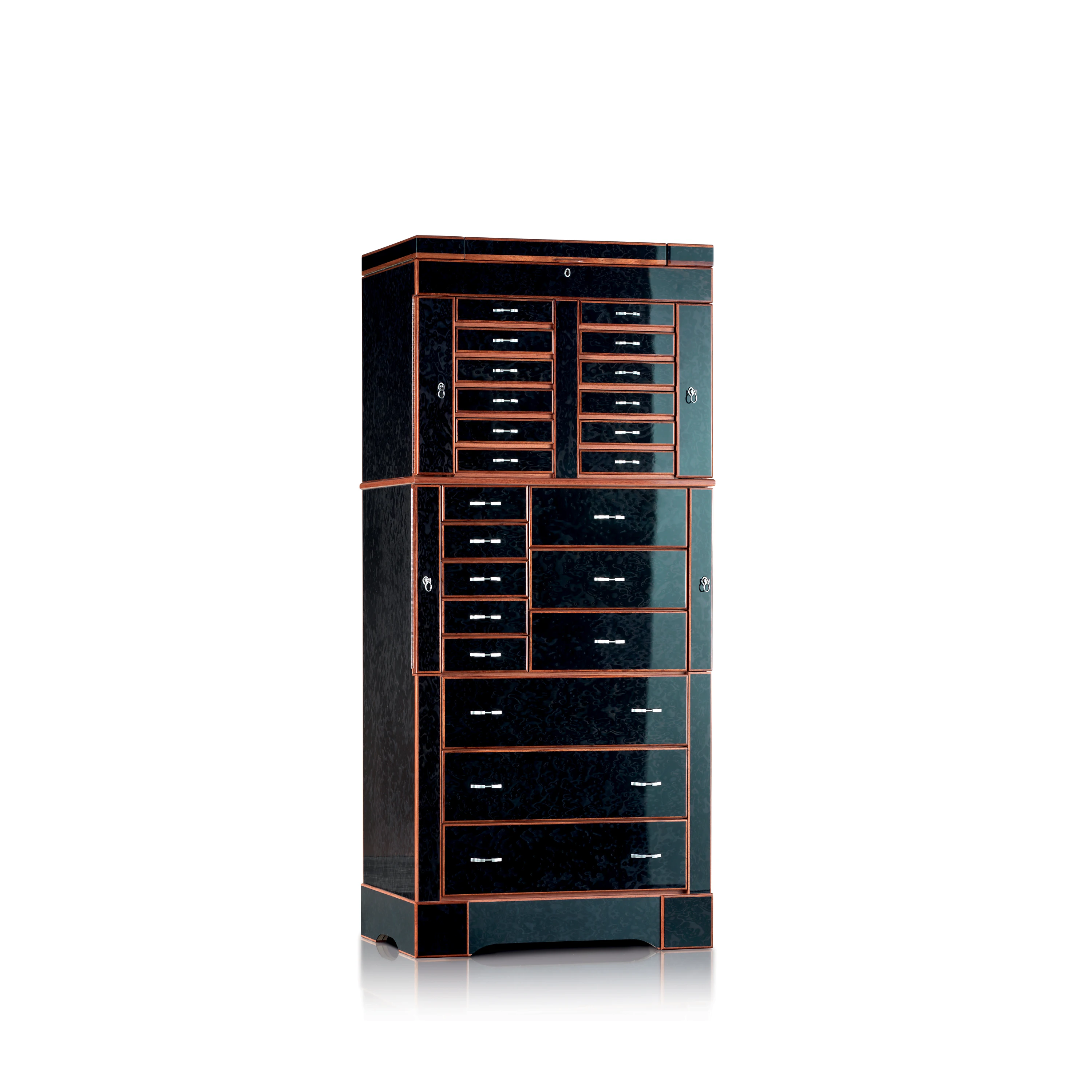 Шкаф из черного клена и красного дерева с птичьим глазом, полированная отделка. Шкаф для ювелирных изделий