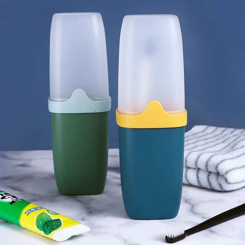 
Travel Toothbrush Cup Kit, Bathroom Toothbrush Cup Portable Brushing Cup Toothpaste Box Teeth Mug Travel Supplies (Dark Blue) 
