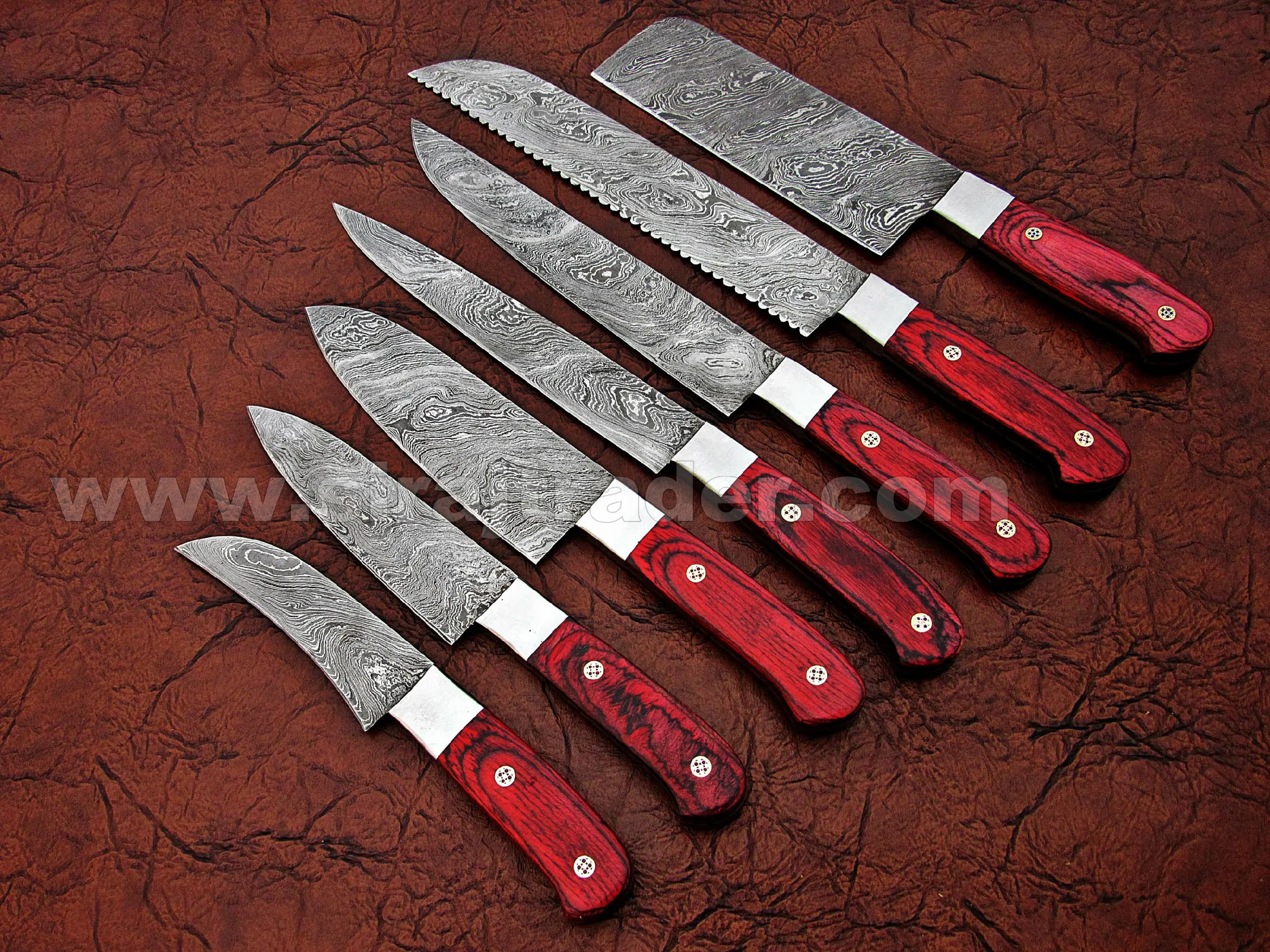 
Fixed blade Damascus steel Chef knife set Beautiful Colour wood 