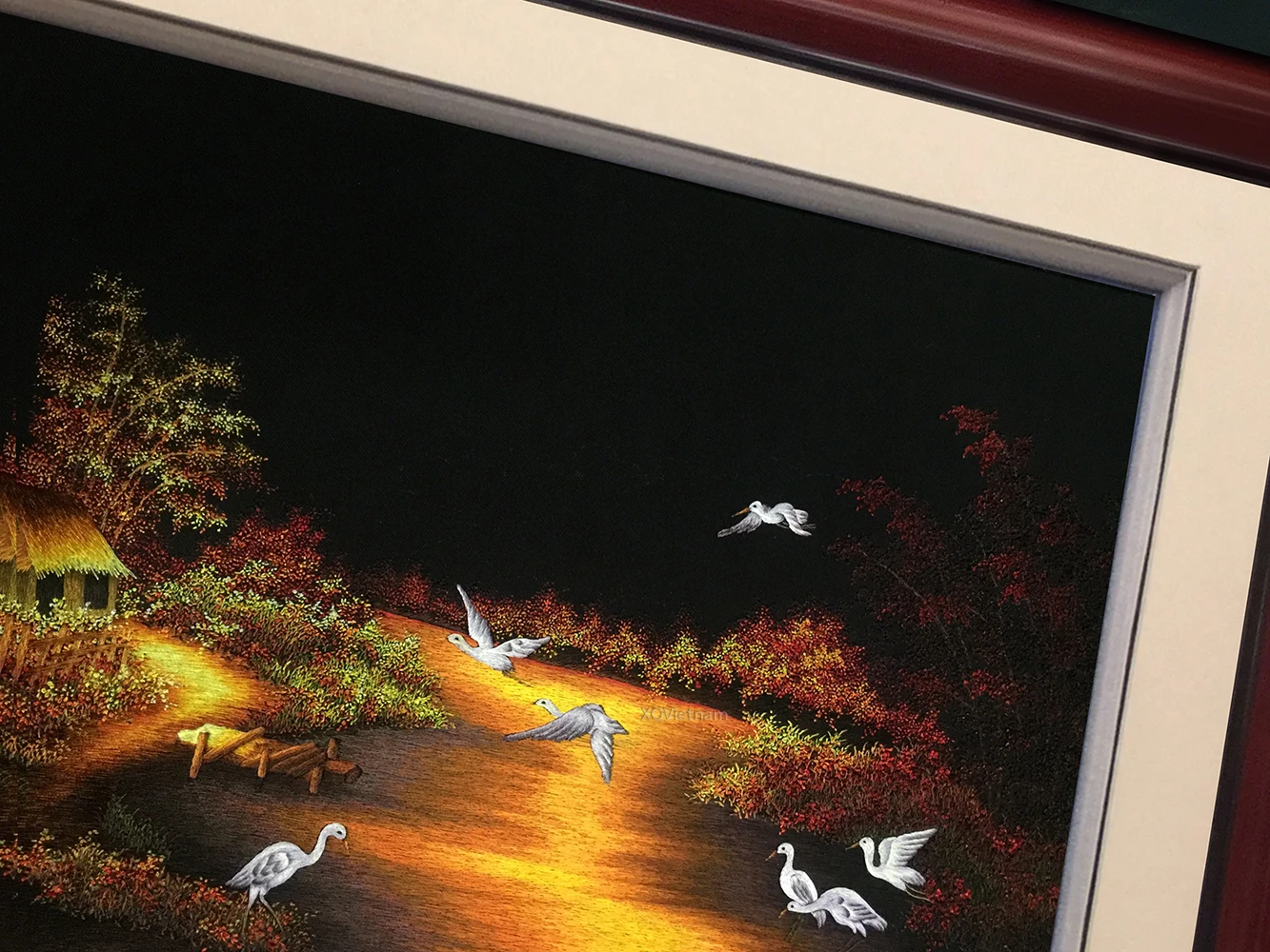 Традиционная вышивка вручную из Вьетнама декоративная картина вечером на моей родине