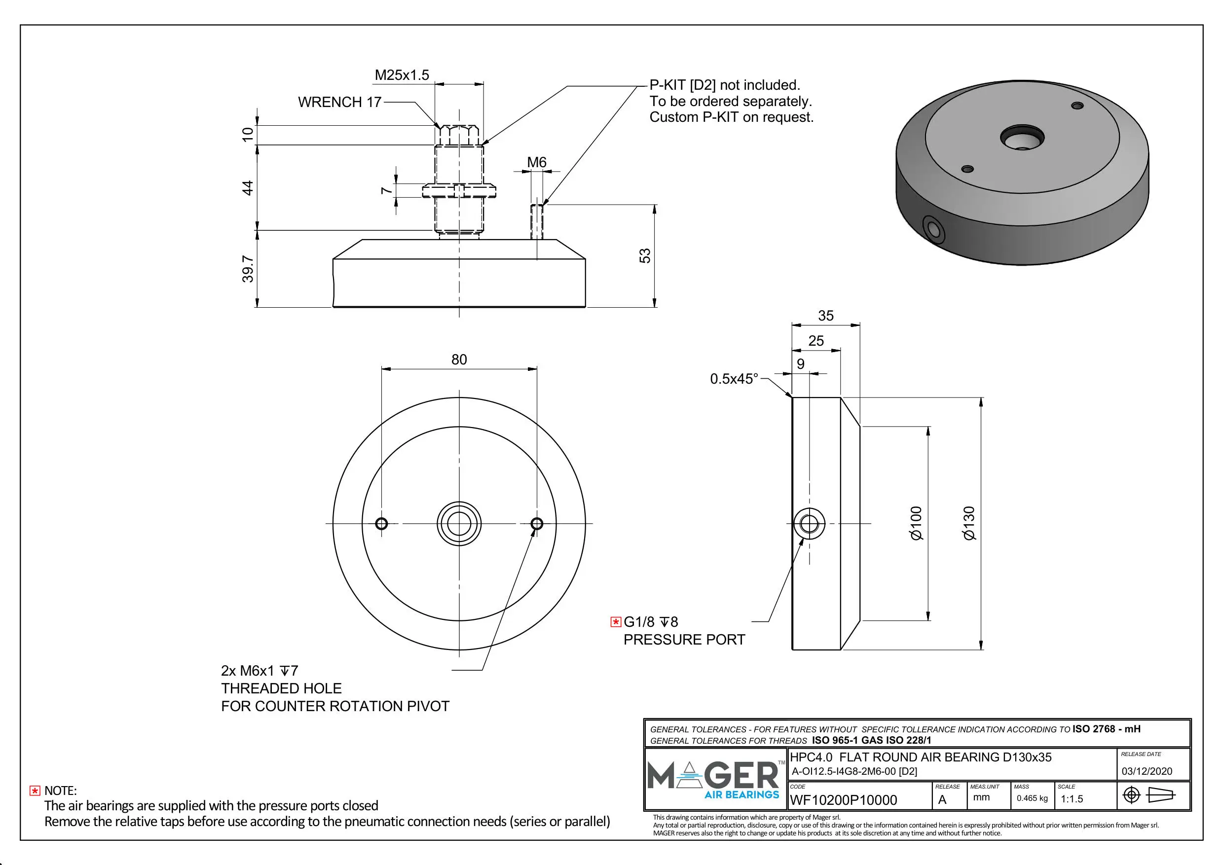 Италия, высокое качество, плоский прямоугольный воздушный подшипник HPC4.0 DIA130x35