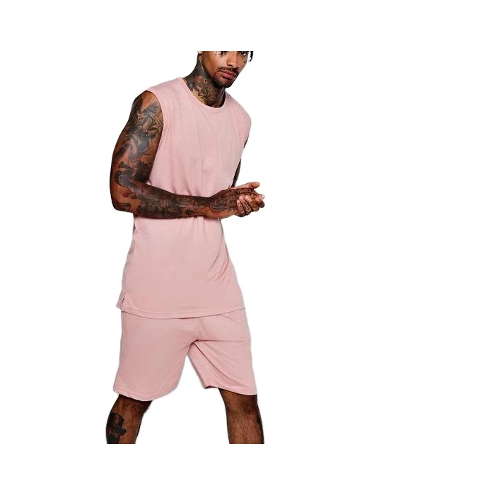 Wholesale custom twin 100% Cotton matching set men plan Crew neck Short sleeves man t-shirt and shorts for men