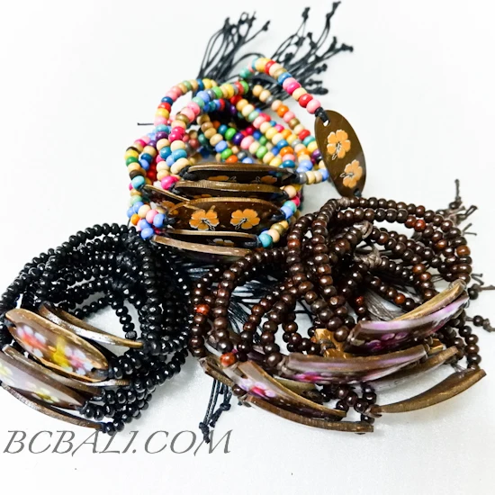 Handmade Wooden Coco Beads Bracelets Painting Mix Color Free Shipping Wholesale Price 300 Pieces Free Shipping