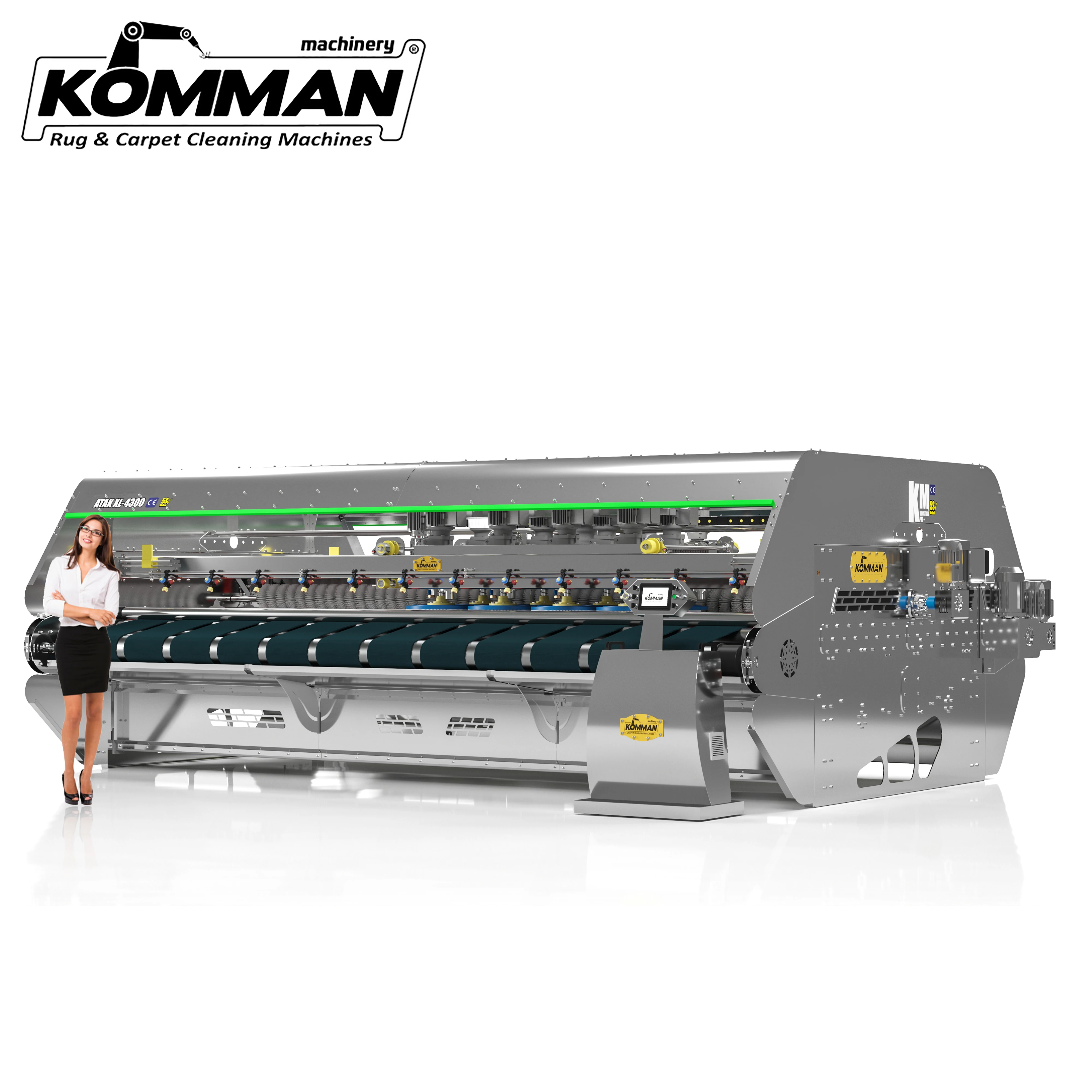 Full Inox Automatic Industrial Carpet/Rug Washing Machine- 4.30 meter conveyor surface 12 brushes carpet washer Atak Xl 4300