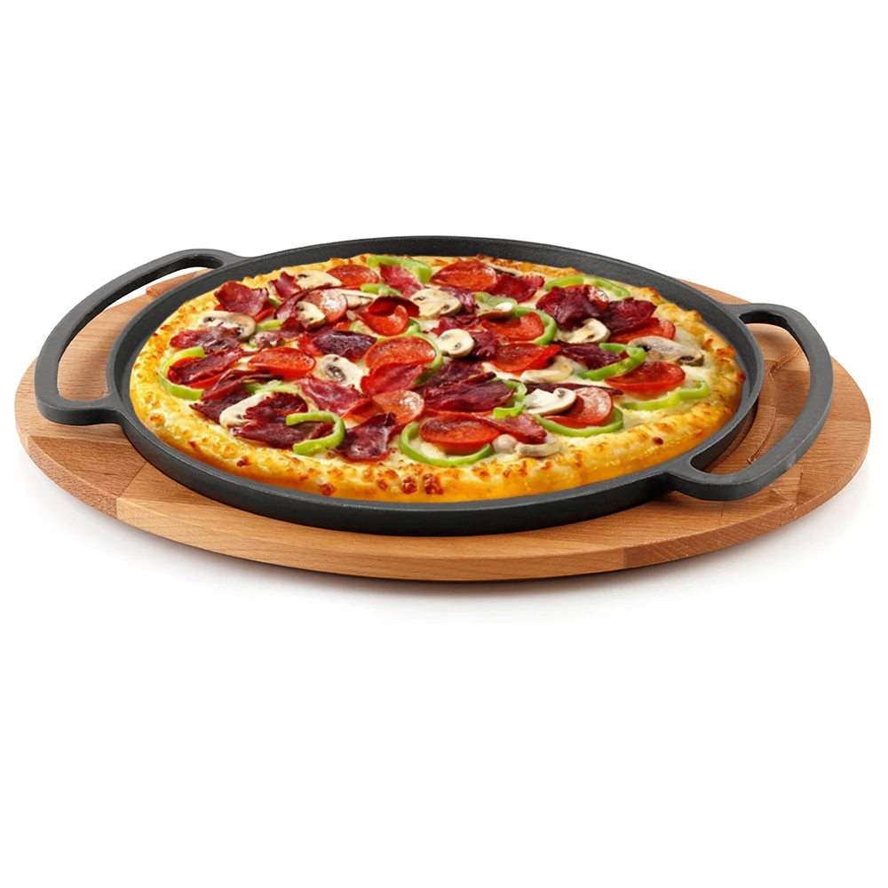 Сковорода для пиццы, популярная Сковорода из углеродистой стали с антипригарным покрытием, сковорода для пиццы, жаростойкая круглая чугунная сковорода для пиццы и блинчиков