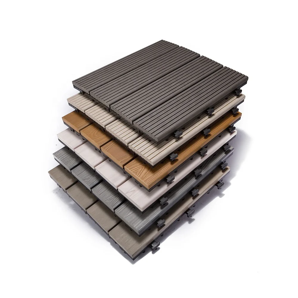 wholesale wood look brown engineered plastic wood interlocking composite outdoor deck tiles