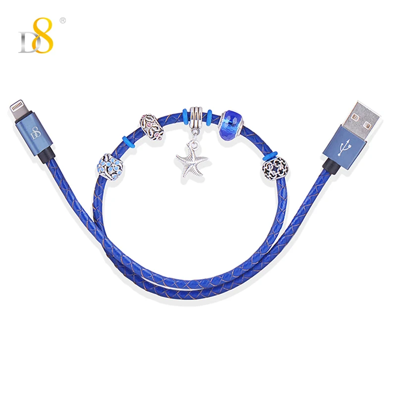 Dropshipping gift Manufacturer D8 For Lightning Cable Leather Bracelet Braided Charging Data Cable for apple