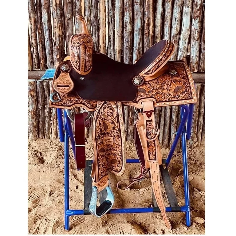 Dark oil Leather western Saddle fully hand tooled