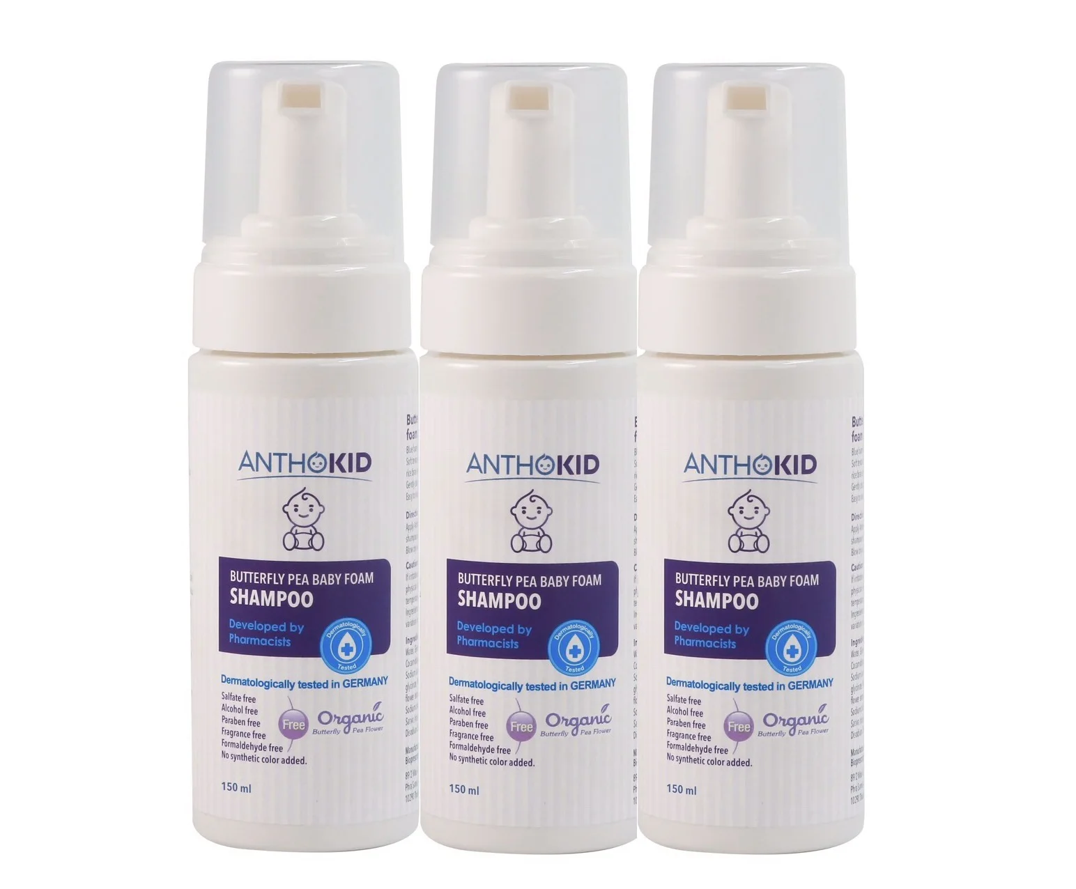Coconut Oil Organic Herbal Anthokid - Butterfly Pea Baby Foam Shampoo 150 ml For All Hair Type From Thailand