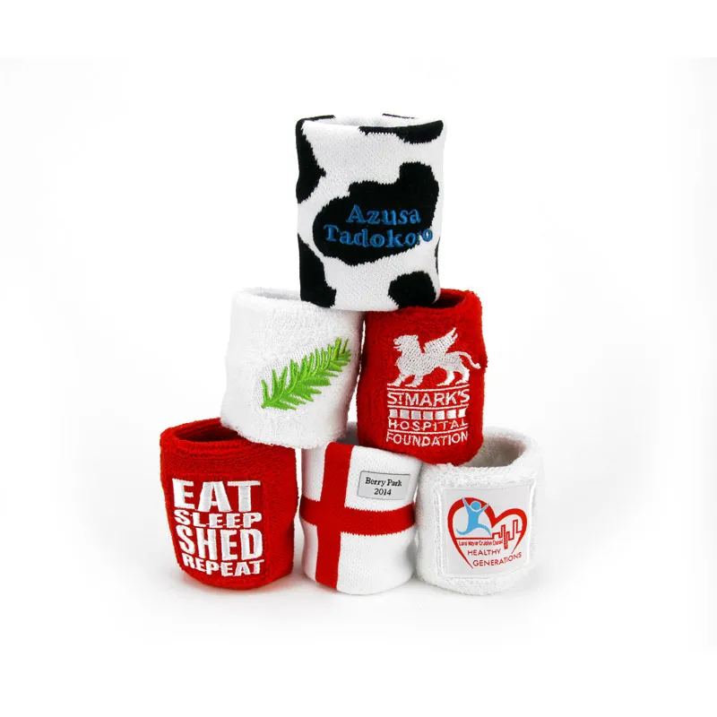 Custom logo sports embroidered sweatbands sweat terry wristband