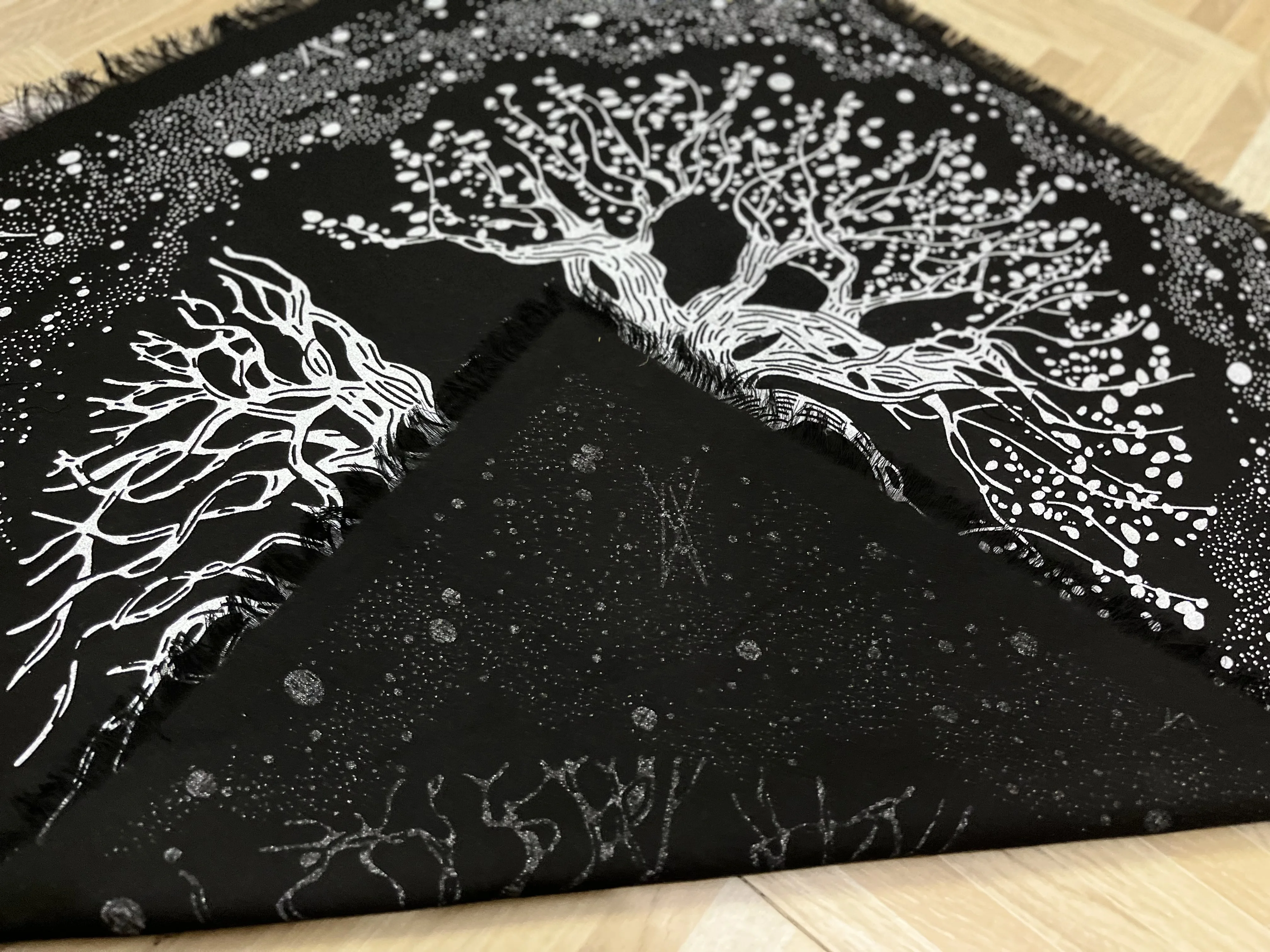 Table Cover Root Tree Of Life Cotton Handmade Altar Cloth Spiritual Black Silver Alter Cloth
