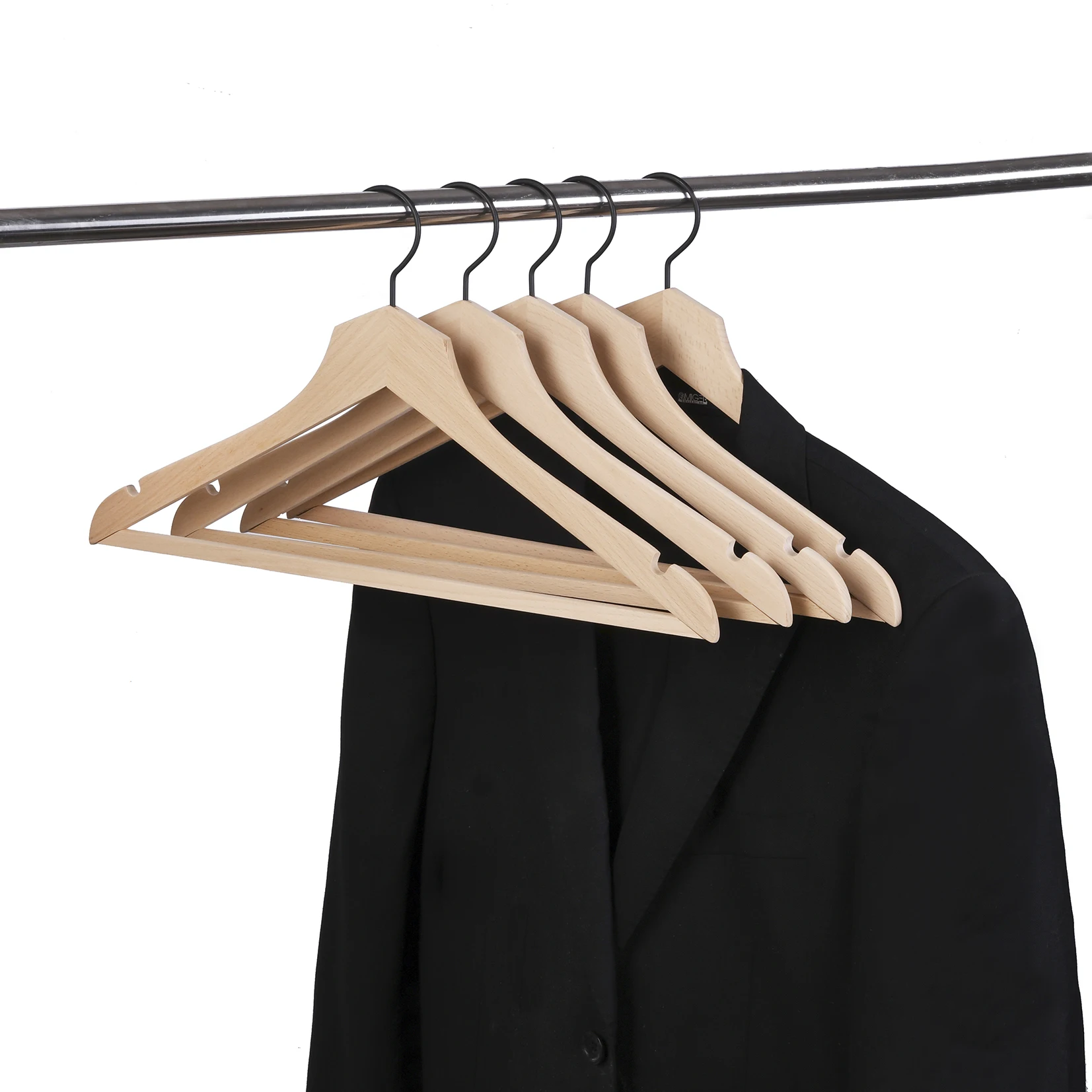 Manufacturer Thin Smooth No Paint Beech Wood Hangers Slim Wooden Cloths with Pant Bar