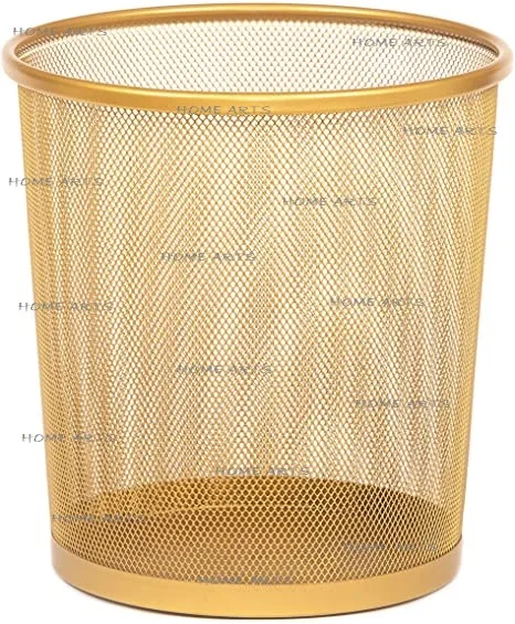 Designer Gold Polished Trash Garbage Bin Premium Quality Round Medium Size Metal Waste Bin At Affordable Price