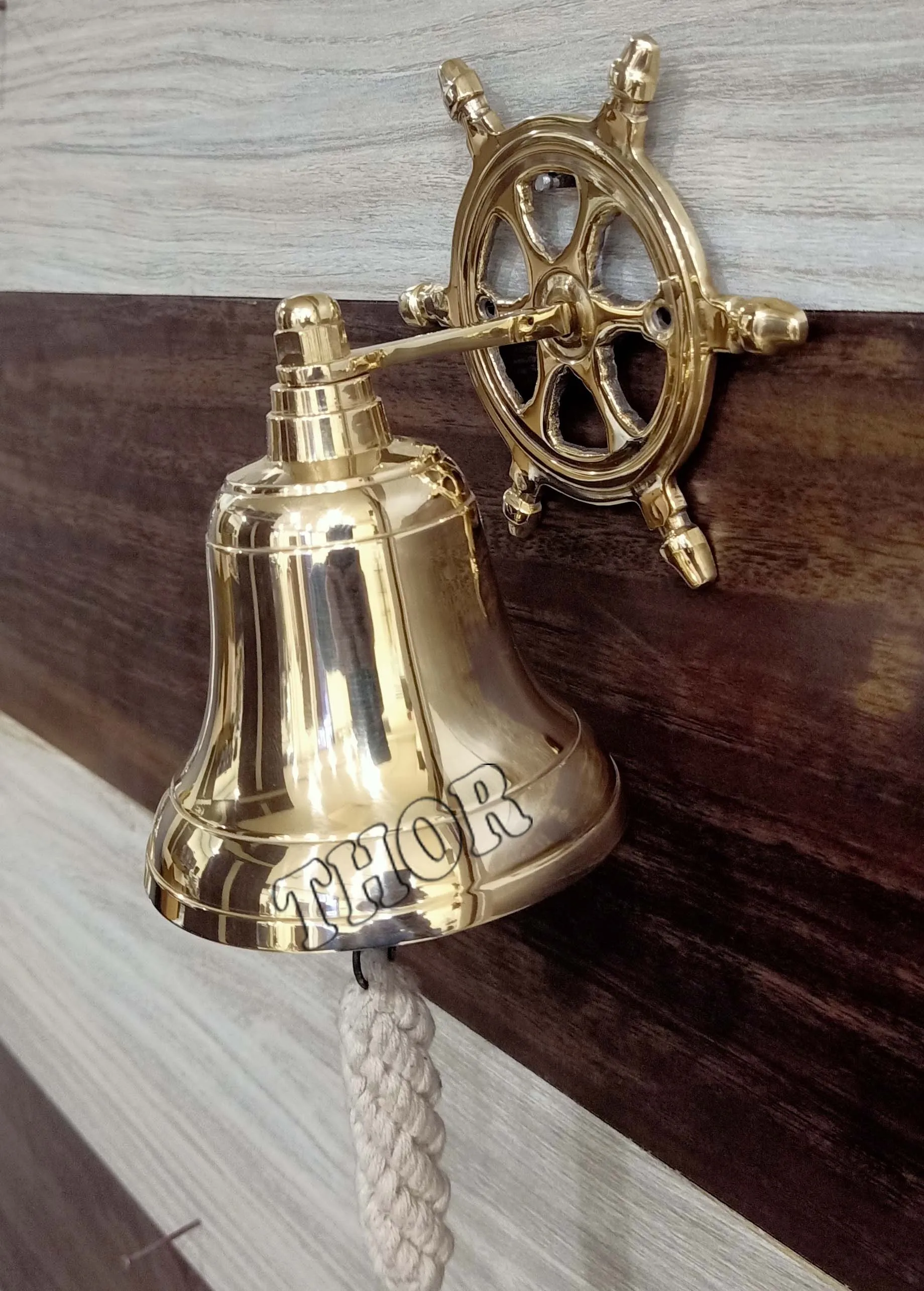 Solid Brass Heavy Bracket Ship Bell Custom Print Indoor and Outdoor Wall Mountable Clear Ring for Craft Application