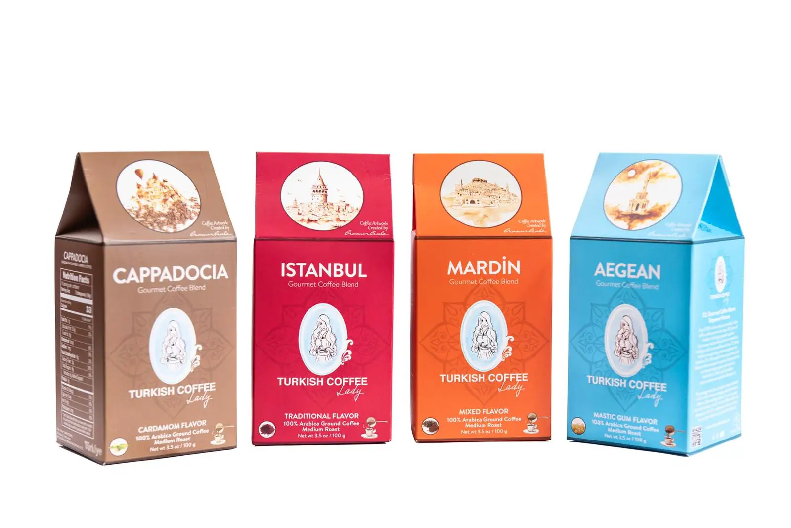 Turkish Coffee Lady Mardin Gourmet Coffee Blend 100g Mixed Flavor 100% Arabica Ground Coffee Medium Roast Blends