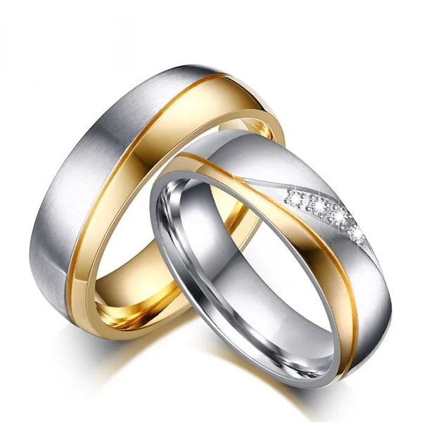 Romantic Wedding Rings for Lover Gold-Color Stainless Steel Couple Ring for Engagement Party Jewelry
