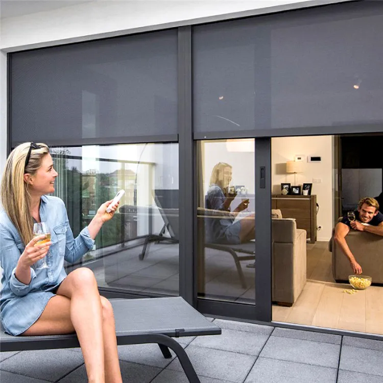 Patio Door Blind Manufacture Outdoor Zip Track Windproof Manual Blind Curtains With Comfy Motor Wifi Battery Blind