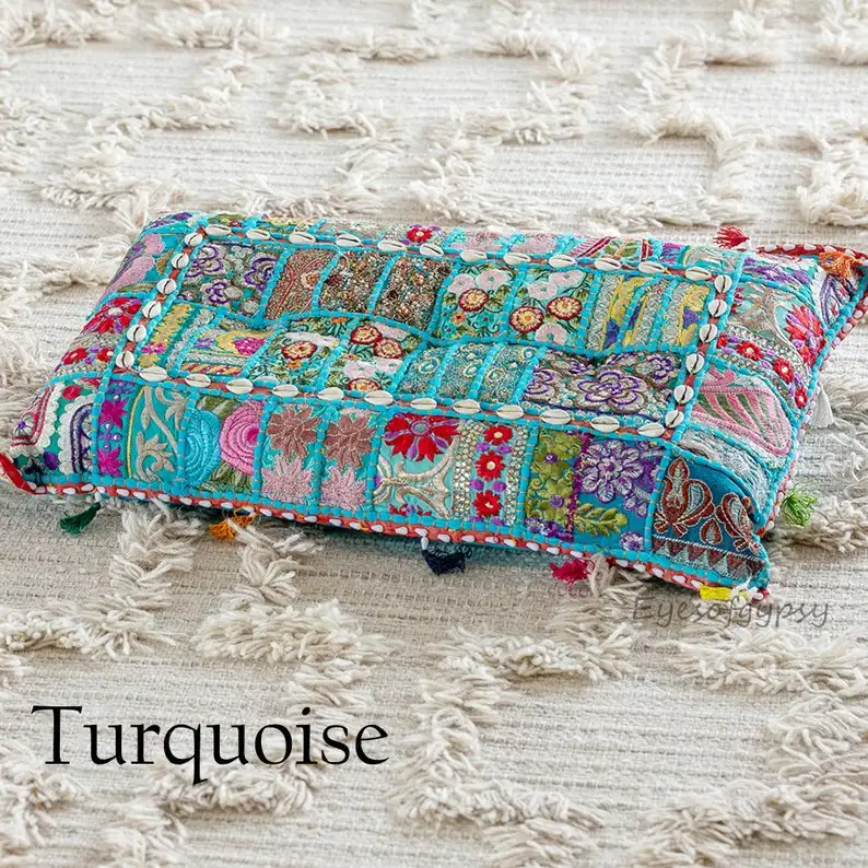 Handmade Embroidered Pillow Cover Decorative Patchwork Sofa Pillow Cover Bedding Cushion Cover Beads Work Pillow Case