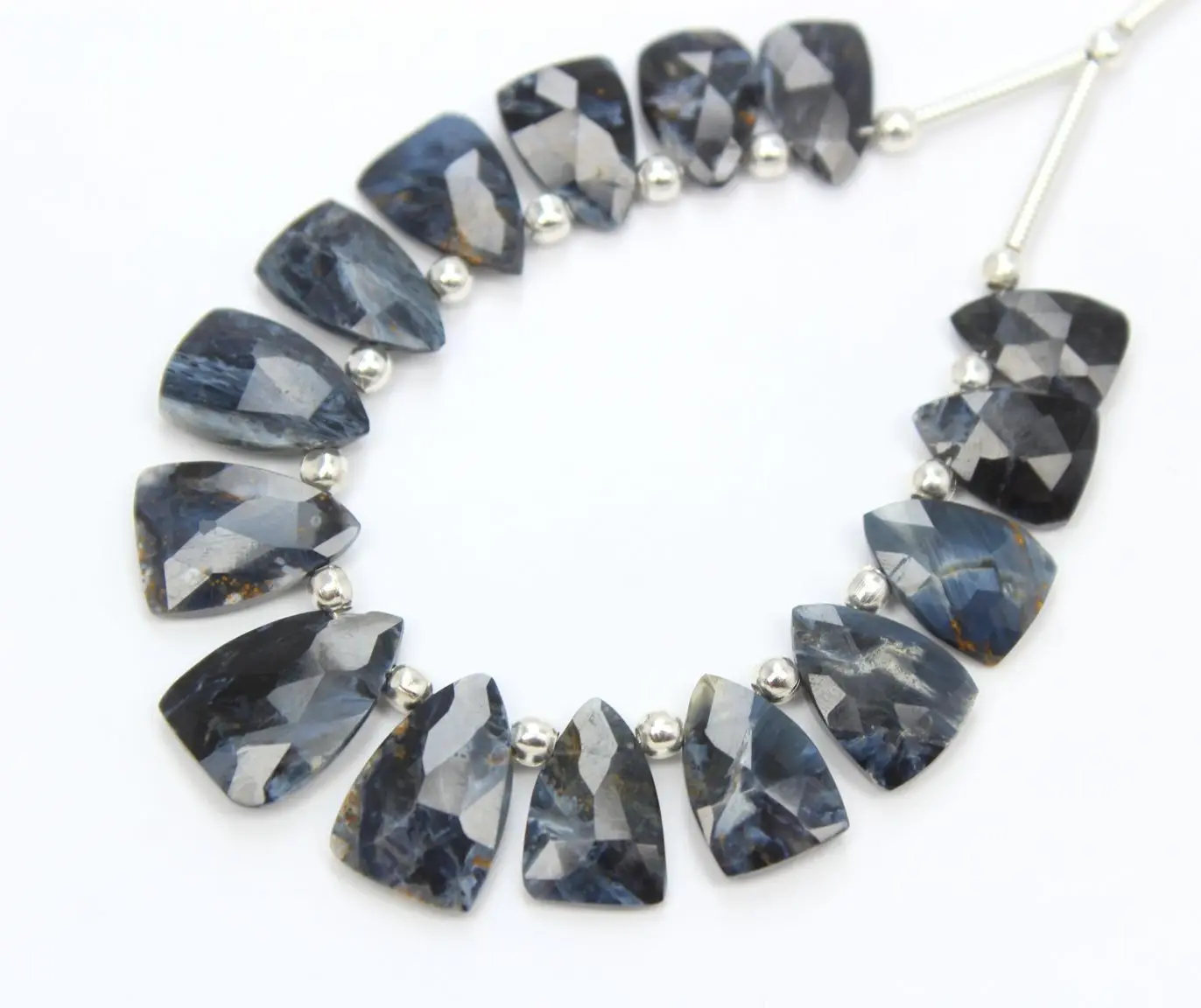 15-Piece Natural Pietersite Faceted Trillion Shape Beads Silver Gemstone Loose Beads Smooth Cut Strands for Jewelry Use