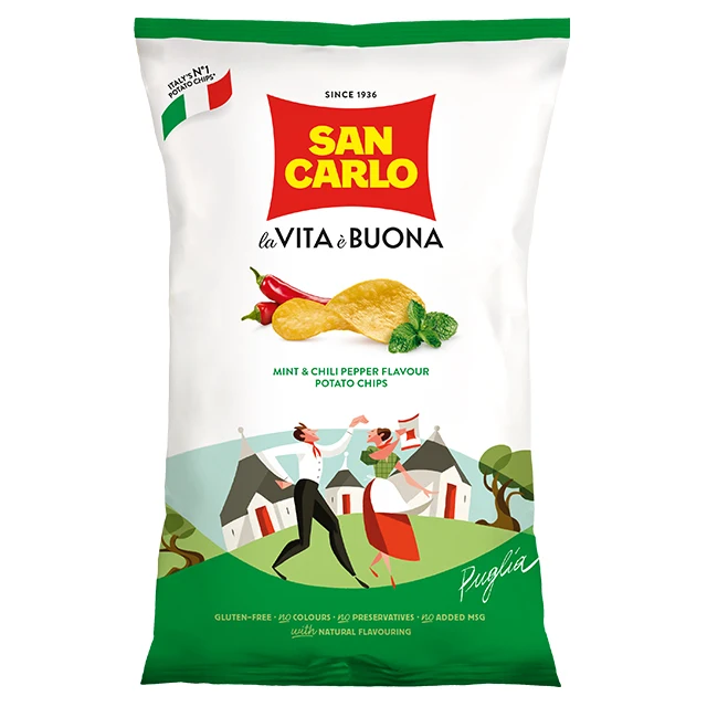 San Carlo spicy and fresh italian potato chips mint&chili flavor gr 150 regional taste