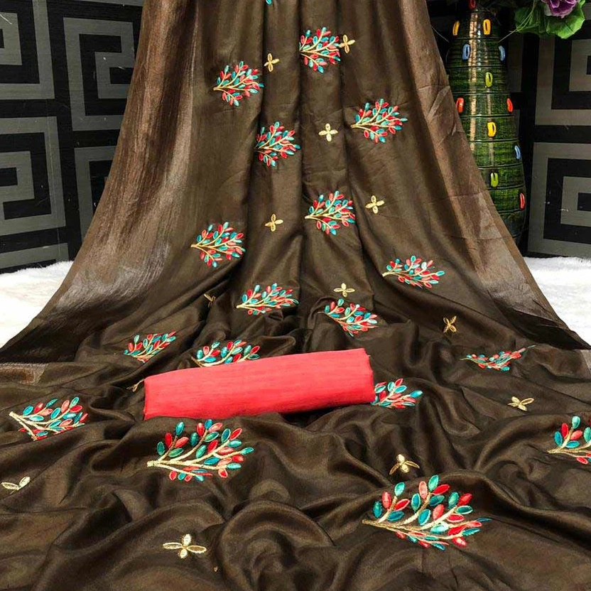 Ethnic Garments Wholesale Manufacturing Wedding Wear Rich Look Dola Silk Golden Border Embroidery Work Saree with Blouse Piece