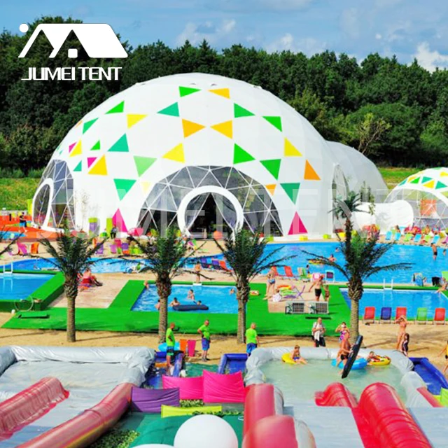 Large geodesic dome tent for amusement park and marketing event