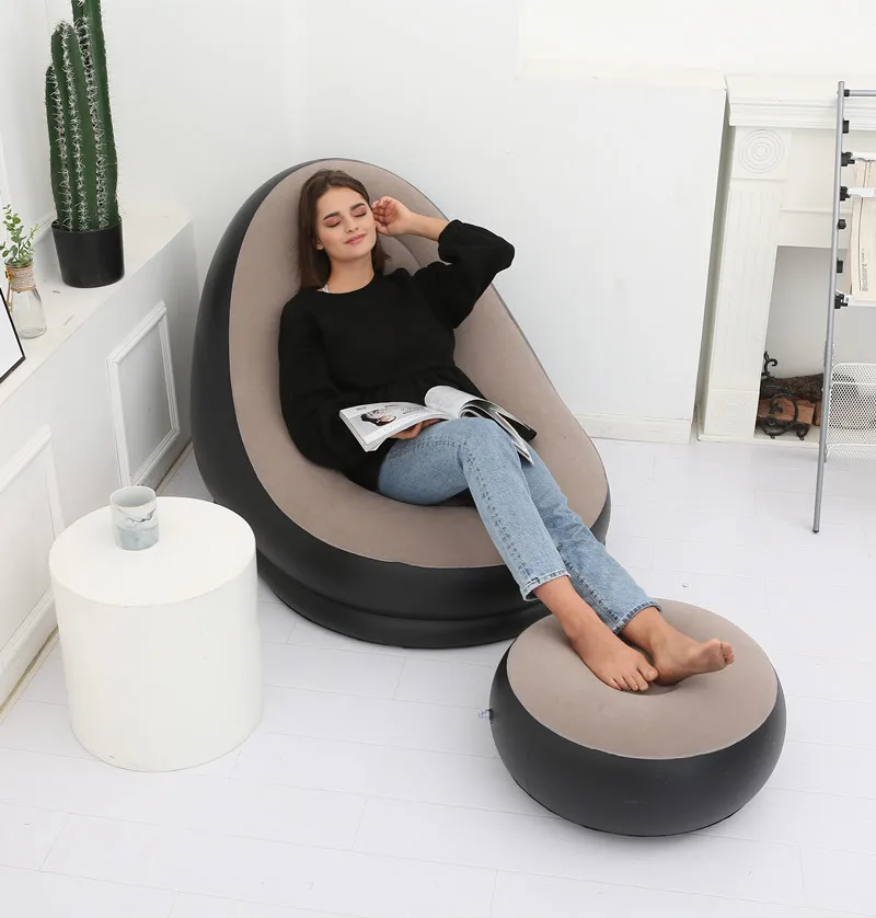 New Lazy Sofa Inflatable Foldable Recliner Outdoor Sofa Bed with Pedal Comfortable Combination Flocking Sofa Chai
