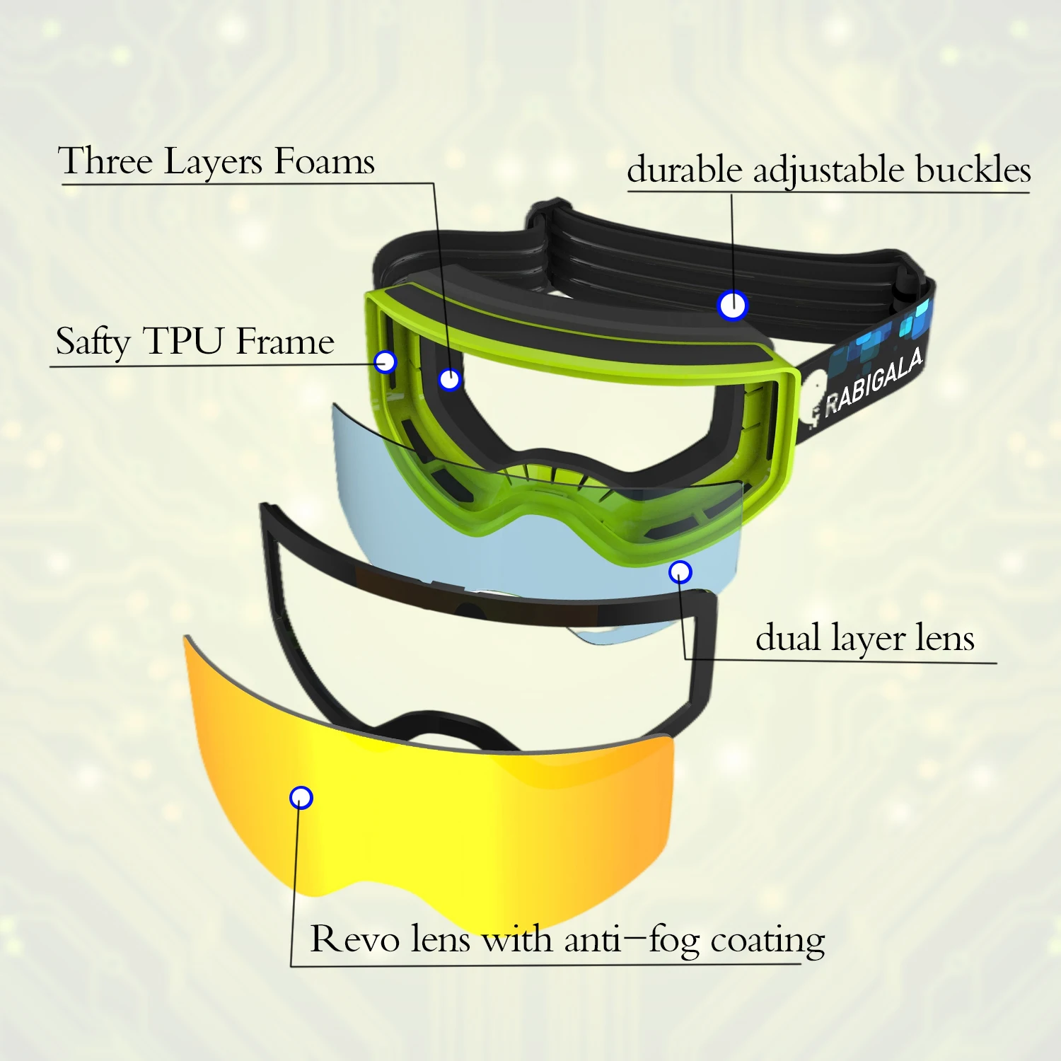 Hot Selling fashion style custom snowboard glasses Anti-fog ski goggles
