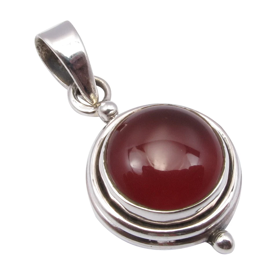 
925 Solid Silver CABOCHON RED CARNELIAN OXIDIZED Pendant 1