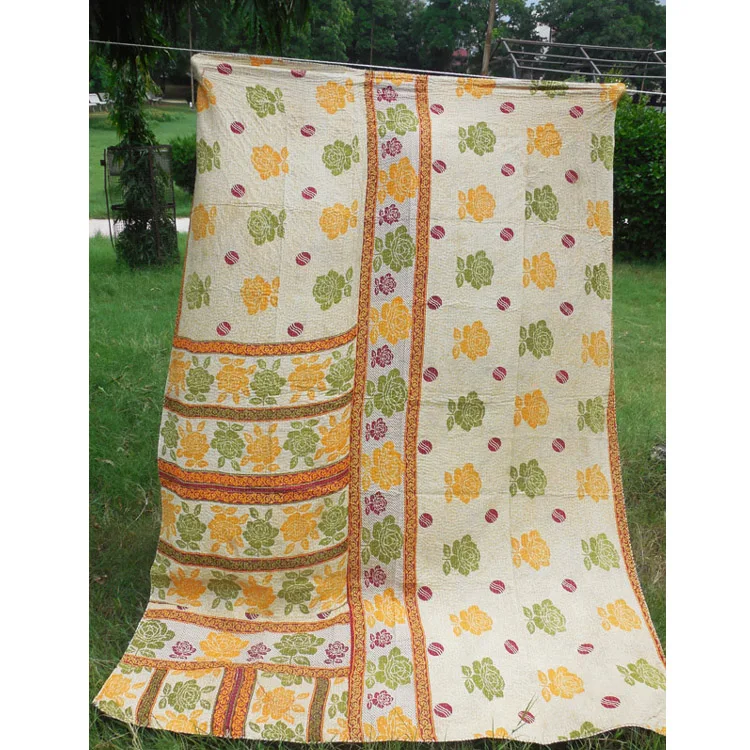Reversible Bedding Bedspread Decorative Blanket Patchwork Kantha Quilt Manufacturer Indian Throw Handmade Kantha King Size Soft