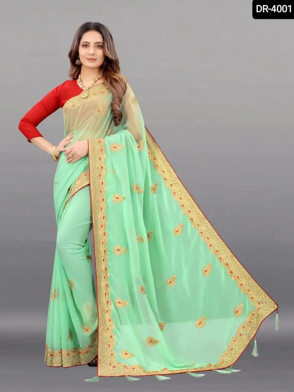 Сари индийского дизайна с вышивкой сари из креп-жоржета привлекательным цветом и блузкой для женщин вечеринки