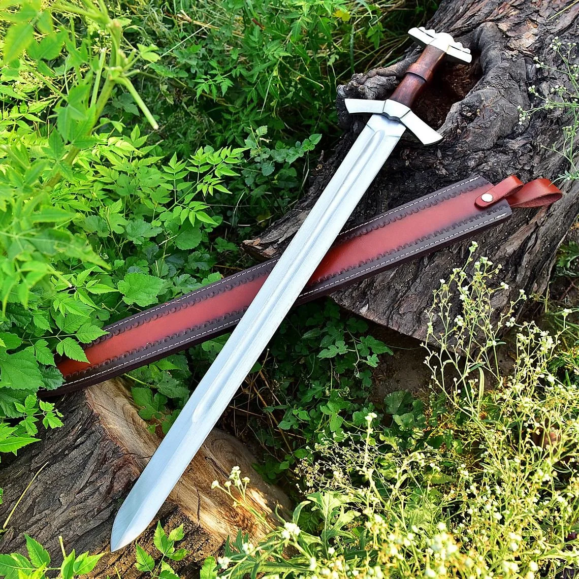 Custom Handmade Damascus Steel Viking Style Sword Longsword Double edge Gladius razor SHARP