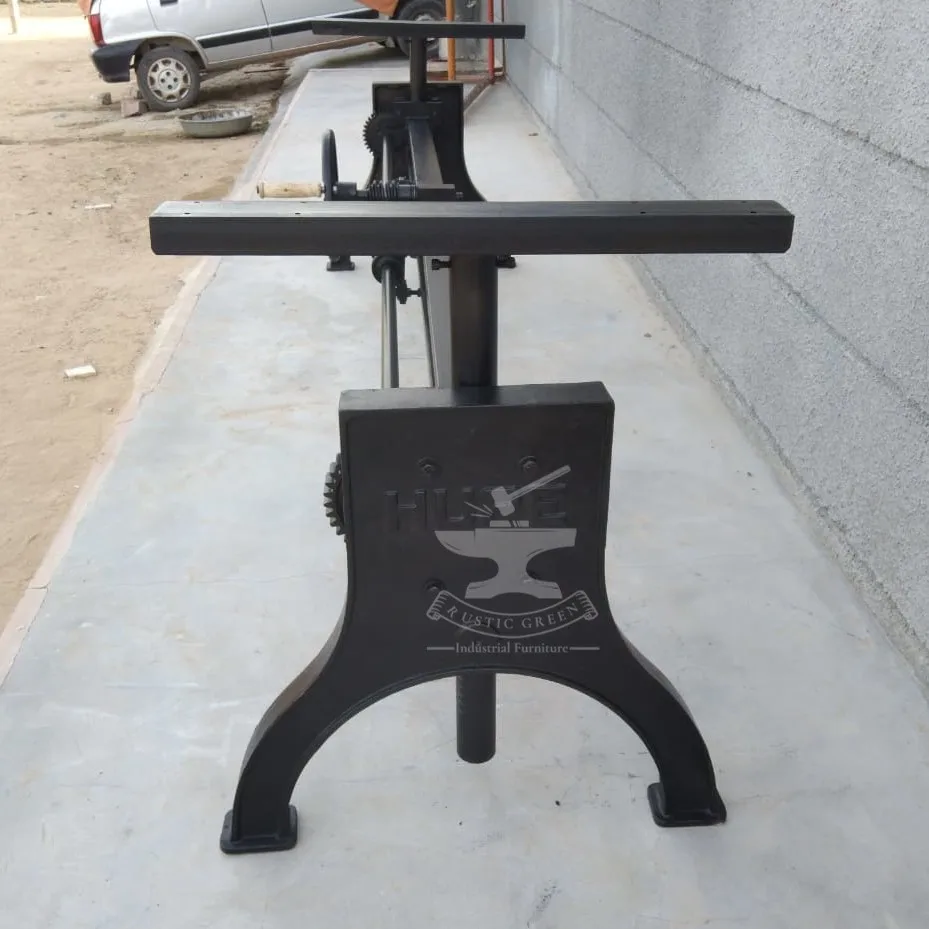 New Industrial Crank Adjustable Height Table Base Furniture Leg for Table Metal Antique Iron Black with Hand Lift Mechanism