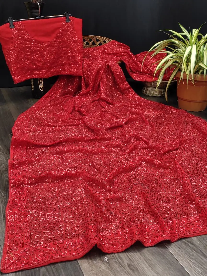 GEORGETTE WITH EMBROIDERY CHEN WORK SAREE FROM OMVAGMINE