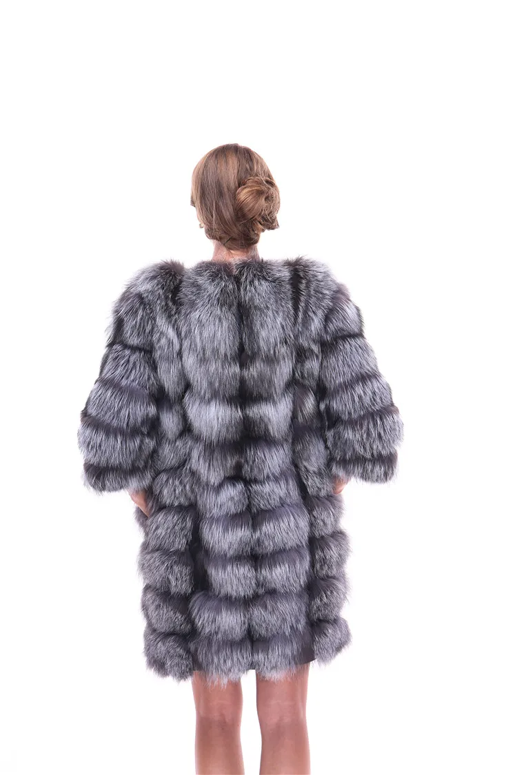 
Winter Casual Style Ladies Black or Silver Color Natural Real Fox Fur Coat 