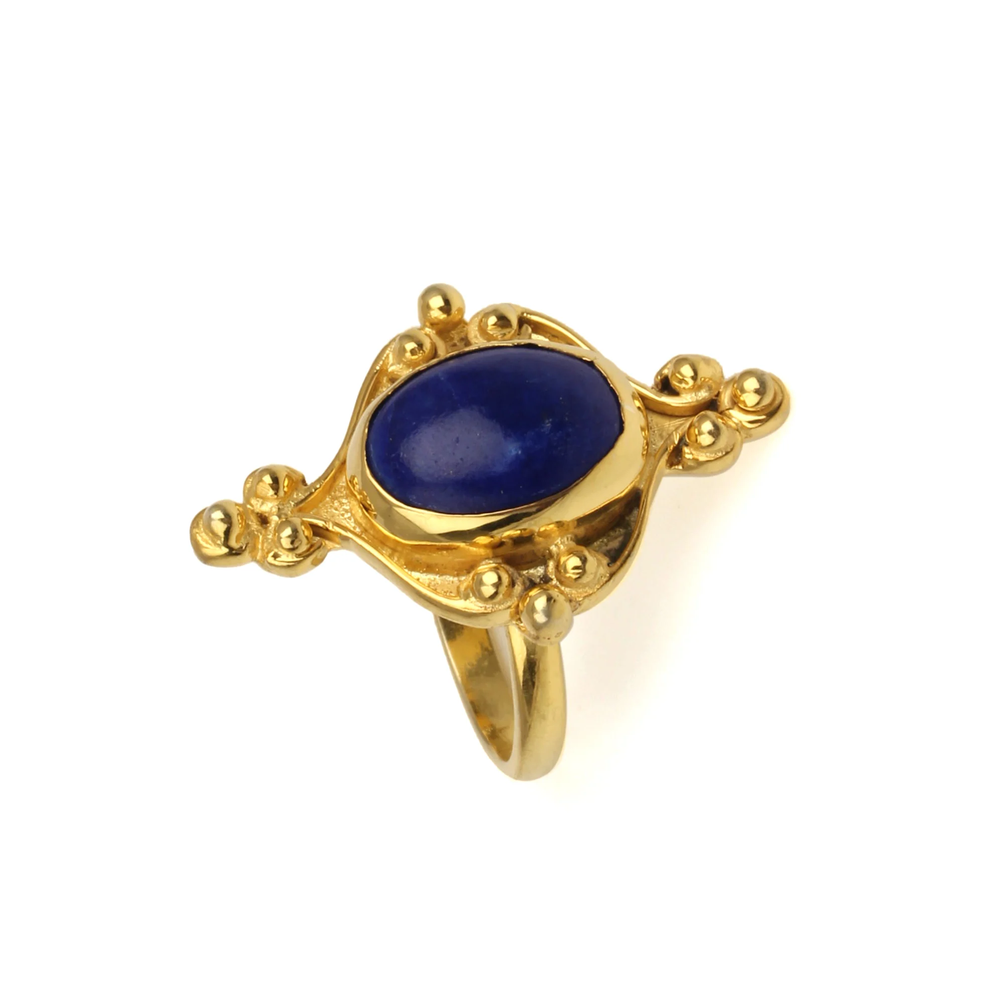 Best Quality Handmade Lapis Lazuli Gemstone Indian Jewelry Gold Plated Designer Brass Ring Jewellery for Women &