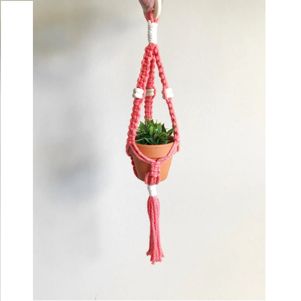 Macrame Mini Car Plant Hanger Rear View Mirror Car Accessories With Coral Beads  From Isar International
