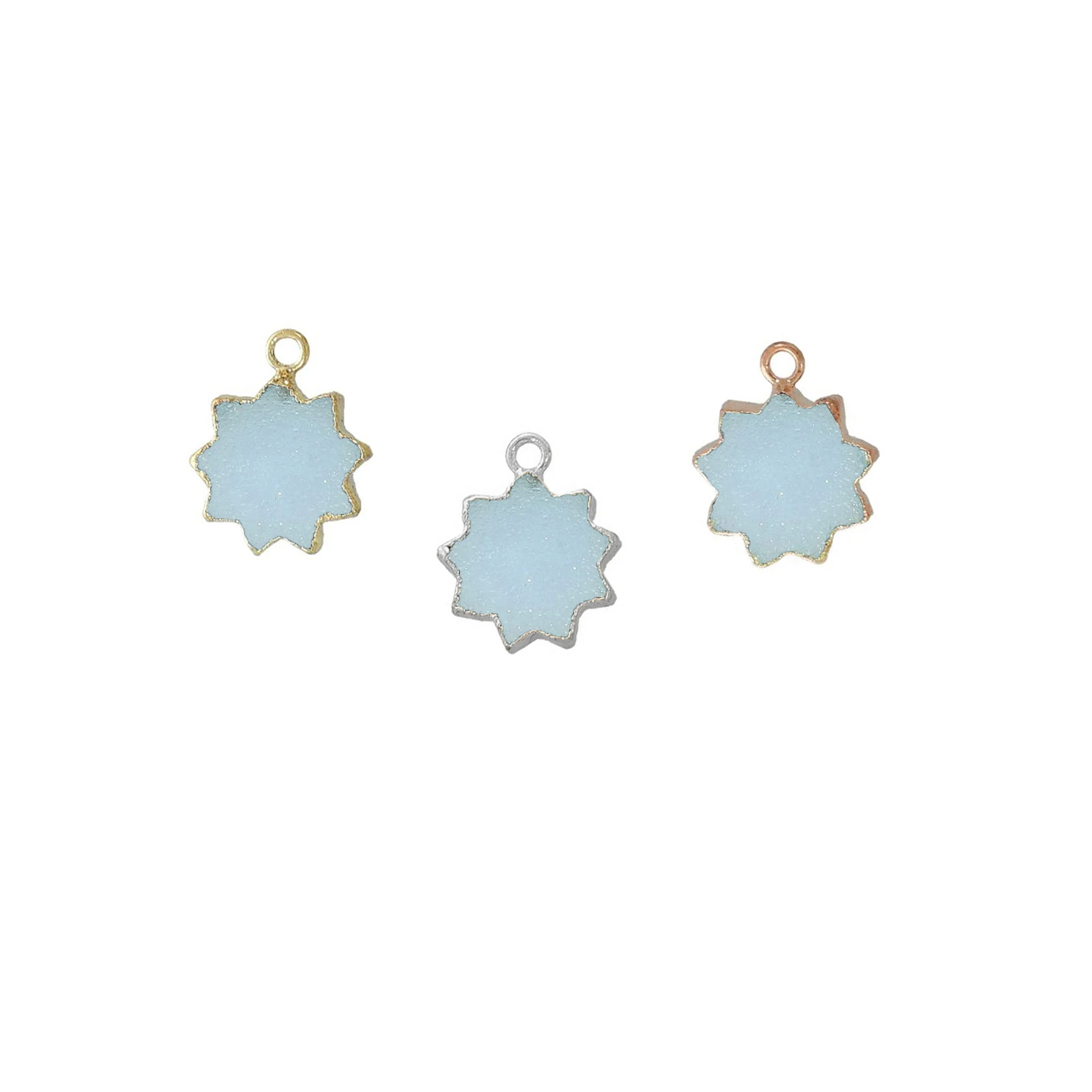 Aqua Druzy Gemstone Gold Electroplated Sun Shape Pendant Jewelry GS-02